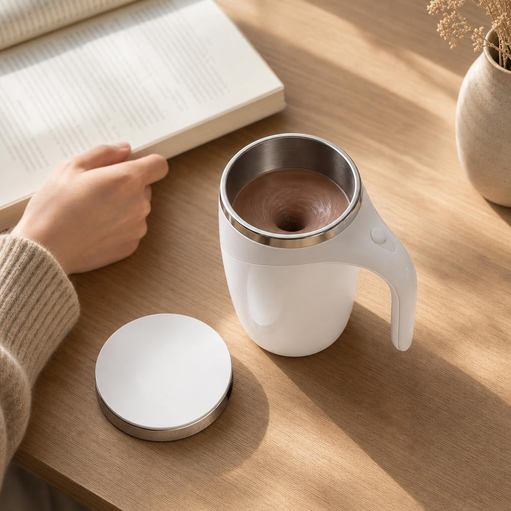 La taza Calma mezclando un chocolate sola mientras lees